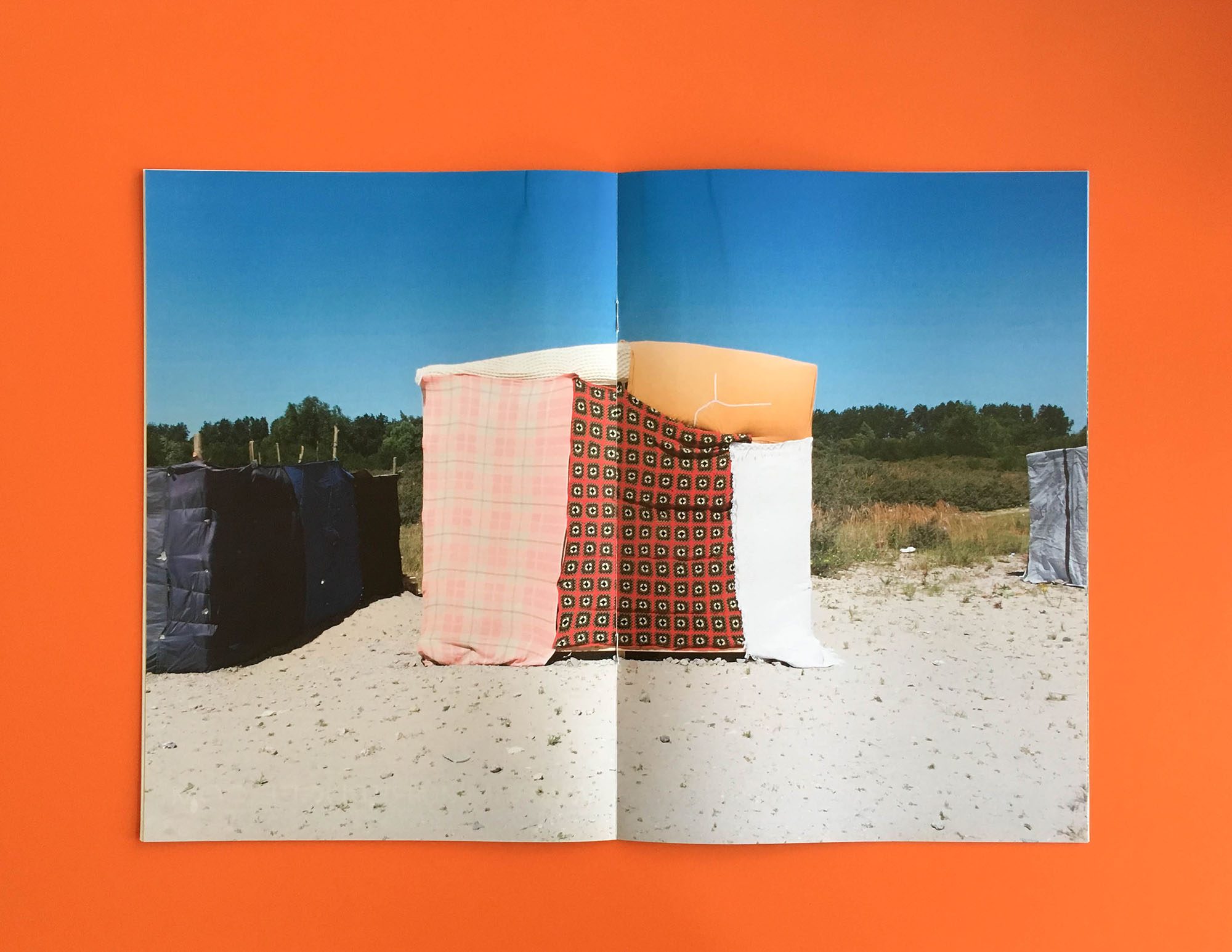 Centre spread: a shelter wrapped in patterned fabric