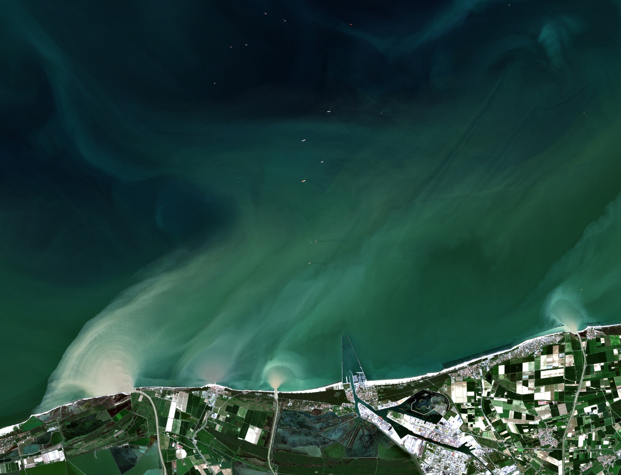 Sediment plumes off the four river mouths, 5 May 2023